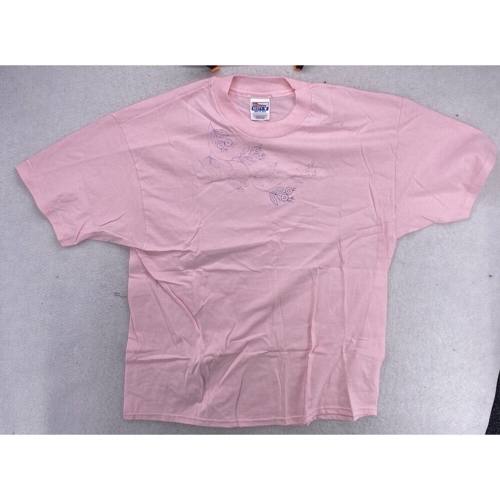 Vintage 90s Evelyn De Vries Floral Needlepoint T-Shirt Kit Pink Hanes Beefy-T XL